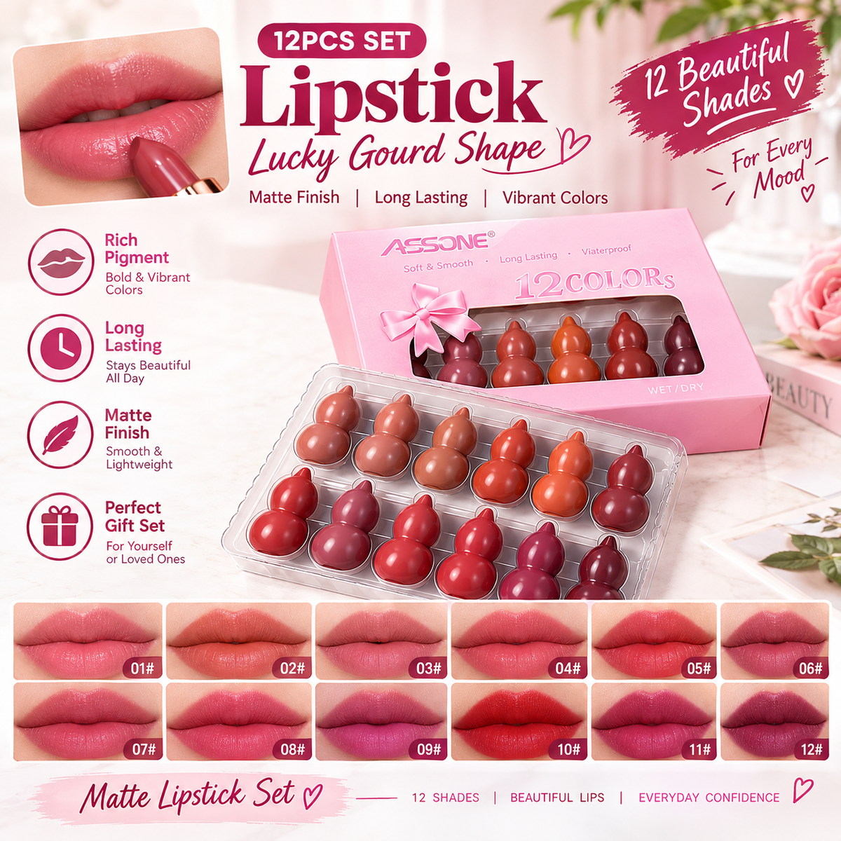 Mini Lipstick Set – Lucky Gourd Shape Cute Compact Lip Color Collection for Everyday Makeup
