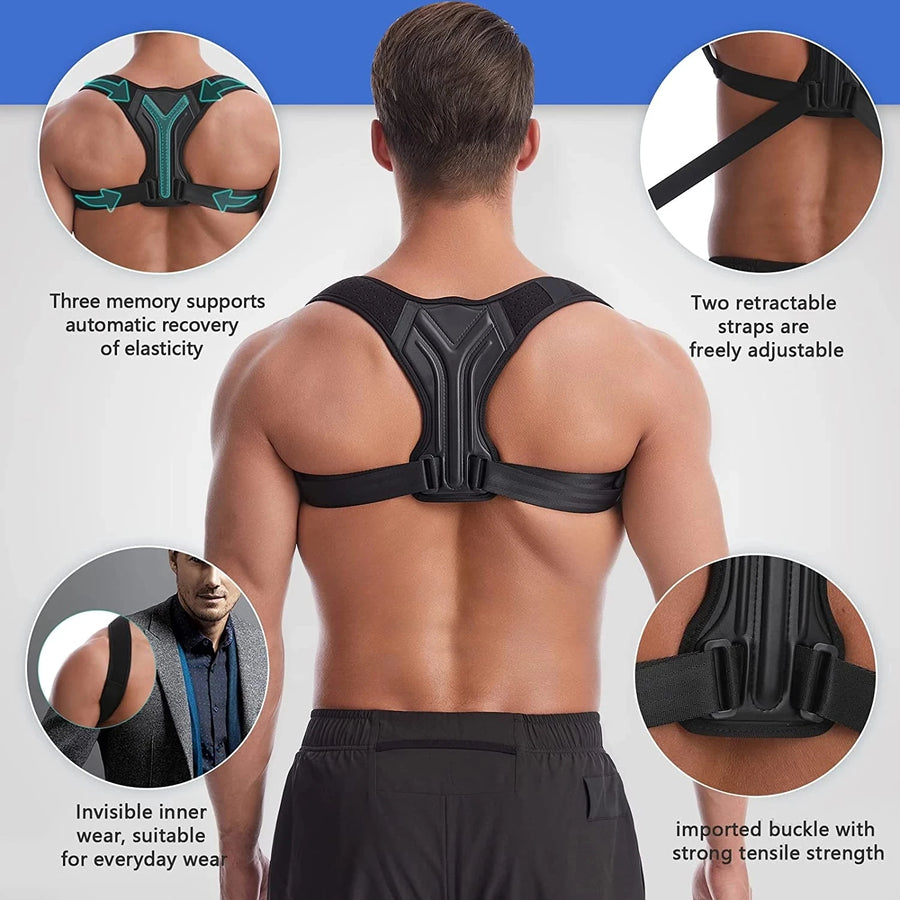 Adjustable Shoulder Back Brace for Men & Women – Posture Support Belt, Comfortable Back Support Harness | Free Size
