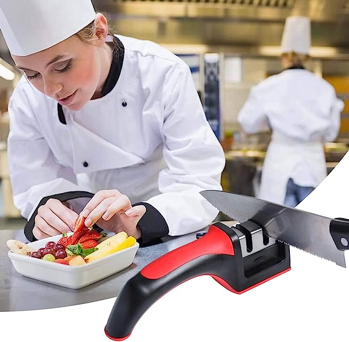 3-in-1 Knife Sharpener with Peeler – 3-Stage Diamond Coated Kitchen Knife Sharpener & Ceramic Peeler Set