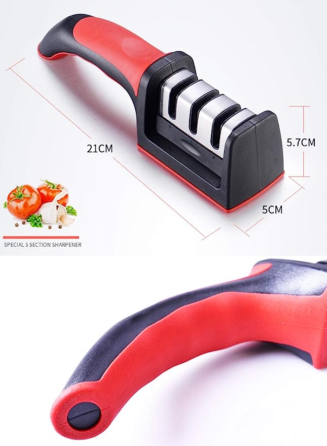 3-in-1 Knife Sharpener with Peeler – 3-Stage Diamond Coated Kitchen Knife Sharpener & Ceramic Peeler Set