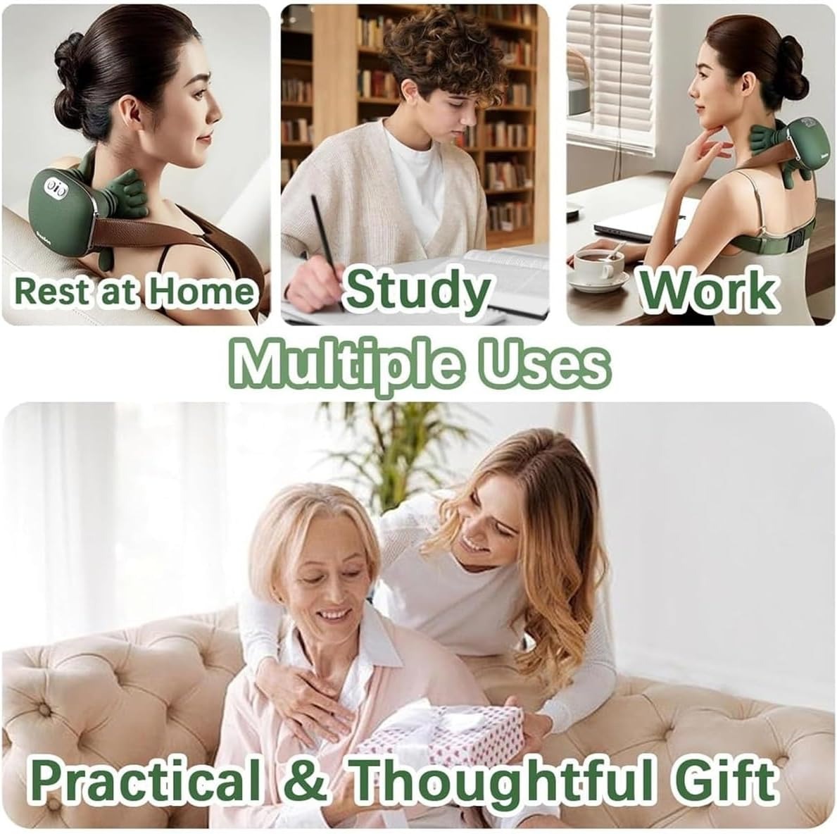 Smart Neck Massager | Electric Heated Deep Kneading Shoulder & Back Massager | Finger Pressure Relaxation Device