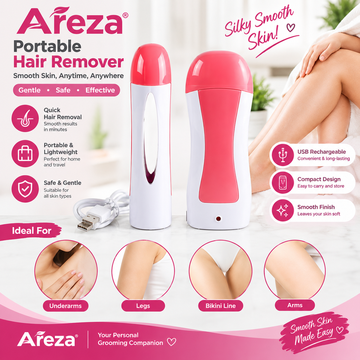 CWH-003 Depilatory Wax Heater Kit with Wax Paper – Electric Hair Removal Waxing Kit for Home & Salon