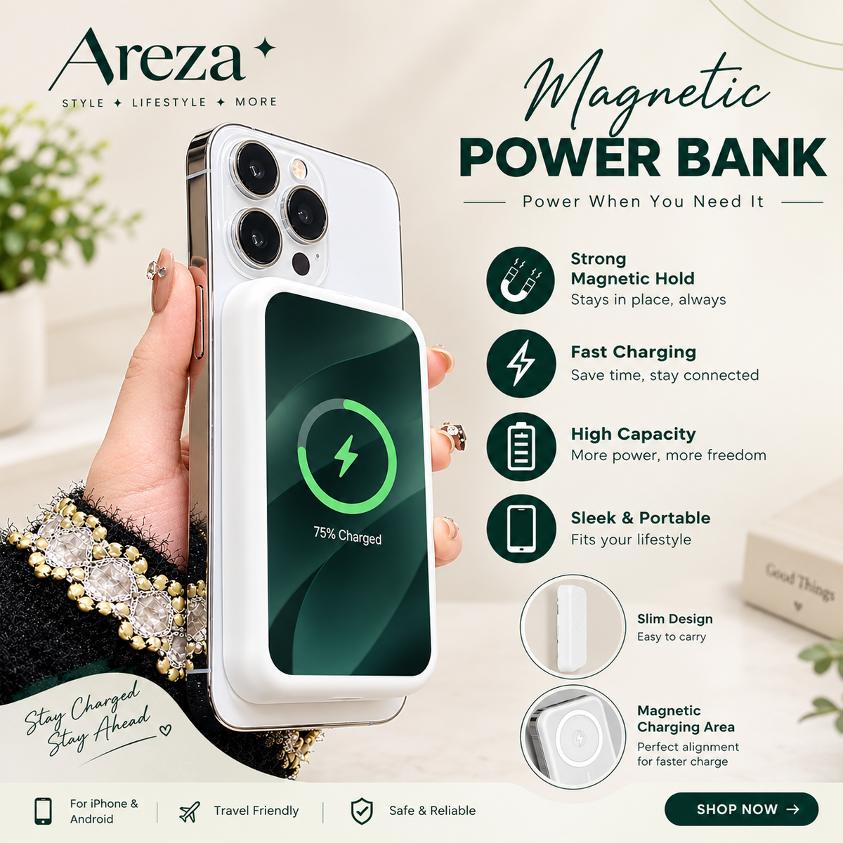 10000mAh Magnetic MagSafe Power Bank – Wireless Portable Charger for iPhone & Daily Use