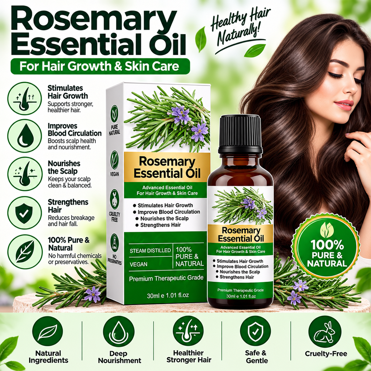Rosemary Hair Oil 30ml | Rosemary Essential Oil for Hair Growth & Scalp Care | Nourishing Hair Care Oil