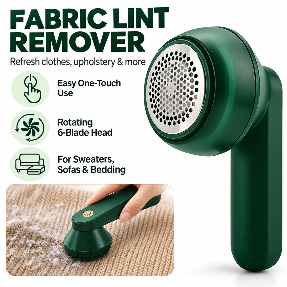 Rechargeable Lint Remover | Portable Electric Fabric Shaver for Clothes, Sweaters & Upholstery | Reusable Fuzz & Bobble Remover