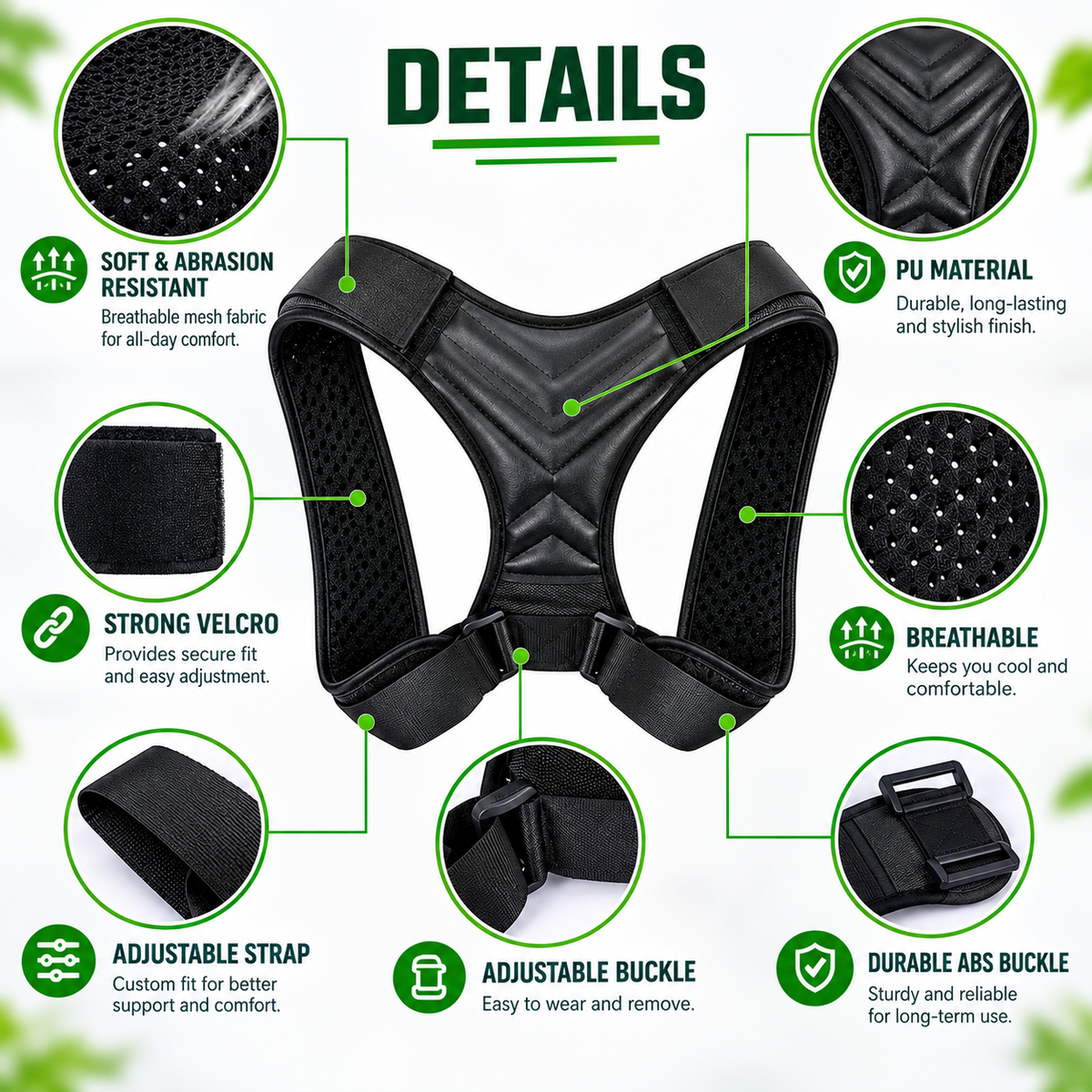 Adjustable Shoulder Back Brace for Men & Women – Posture Support Belt, Comfortable Back Support Harness | Free Size