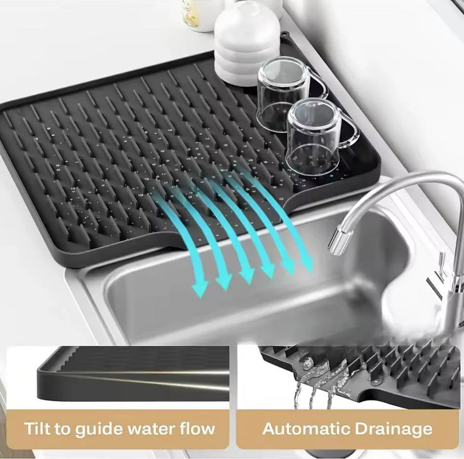 Big Size Silicone Sink Drain Mat – 14x10 Inch Anti-Slip Waterproof Kitchen Sink Pad | Kitchen Water Drain Mat