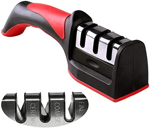 3-in-1 Knife Sharpener with Peeler – 3-Stage Diamond Coated Kitchen Knife Sharpener & Ceramic Peeler Set
