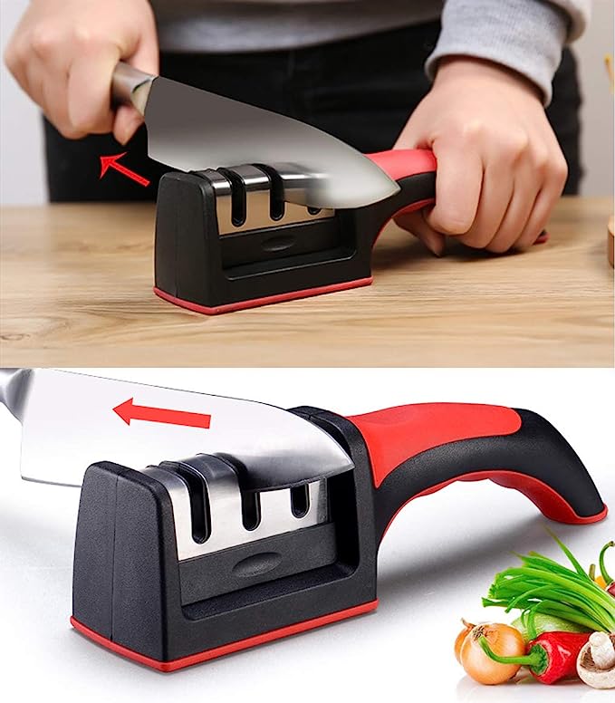 3-in-1 Knife Sharpener with Peeler – 3-Stage Diamond Coated Kitchen Knife Sharpener & Ceramic Peeler Set
