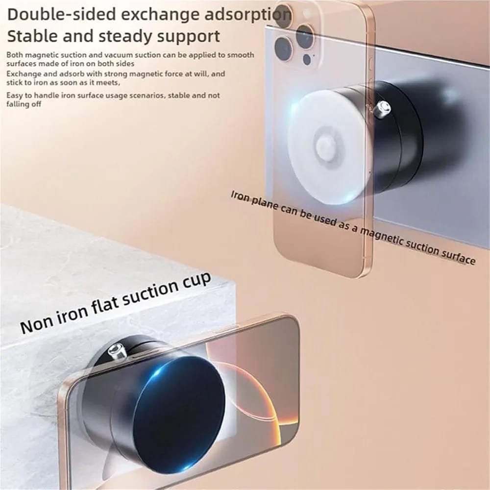 Double-Sided Magnetic Phone Holder – Adjustable Foldable 360° Rotating Vacuum Suction Mount