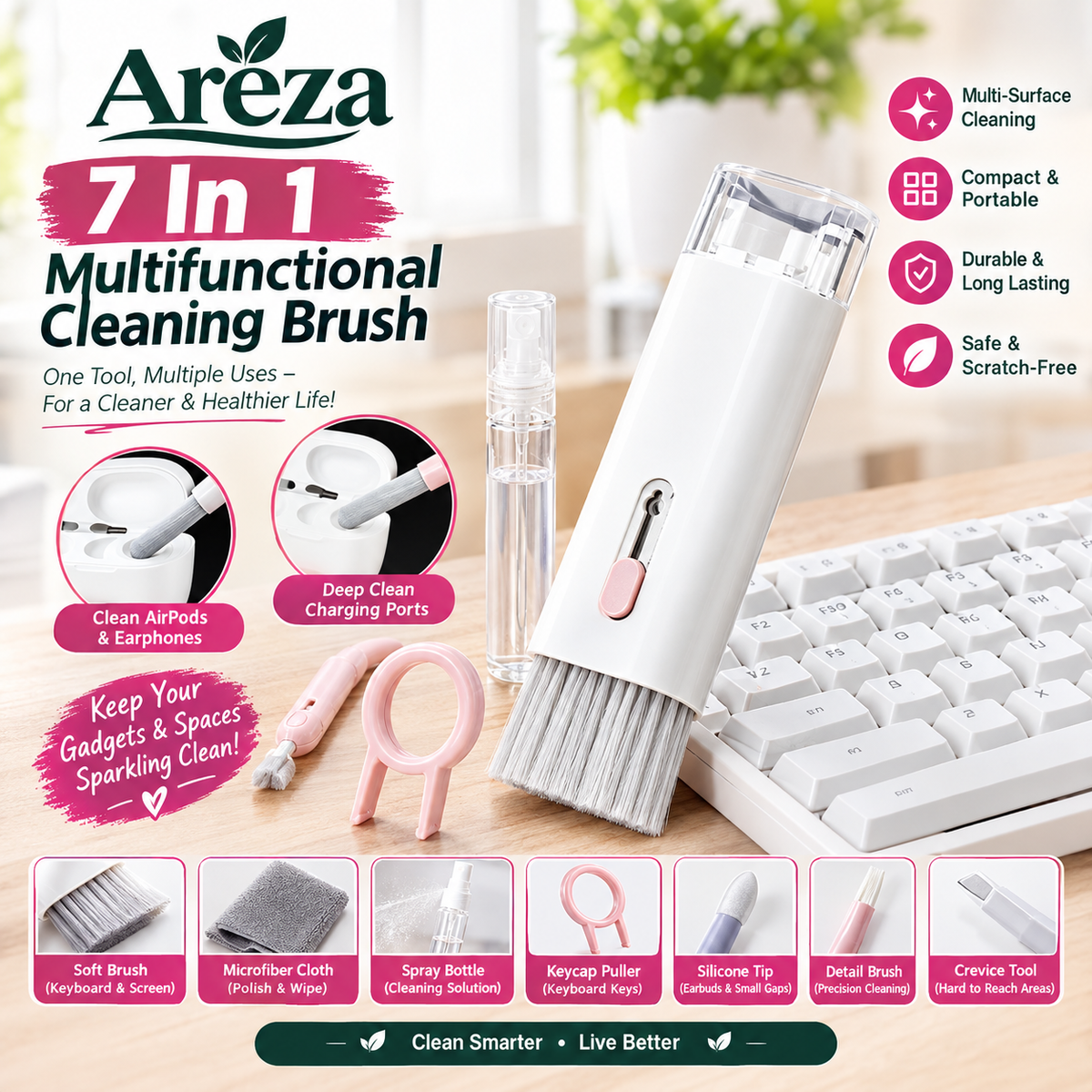 7in1 Keyboard Cleaning Kit | 7-in-1 Keyboard Cleaner Brush Kit – Multi-Function Earphone Cleaning Pen & Keycap Puller Tool Set