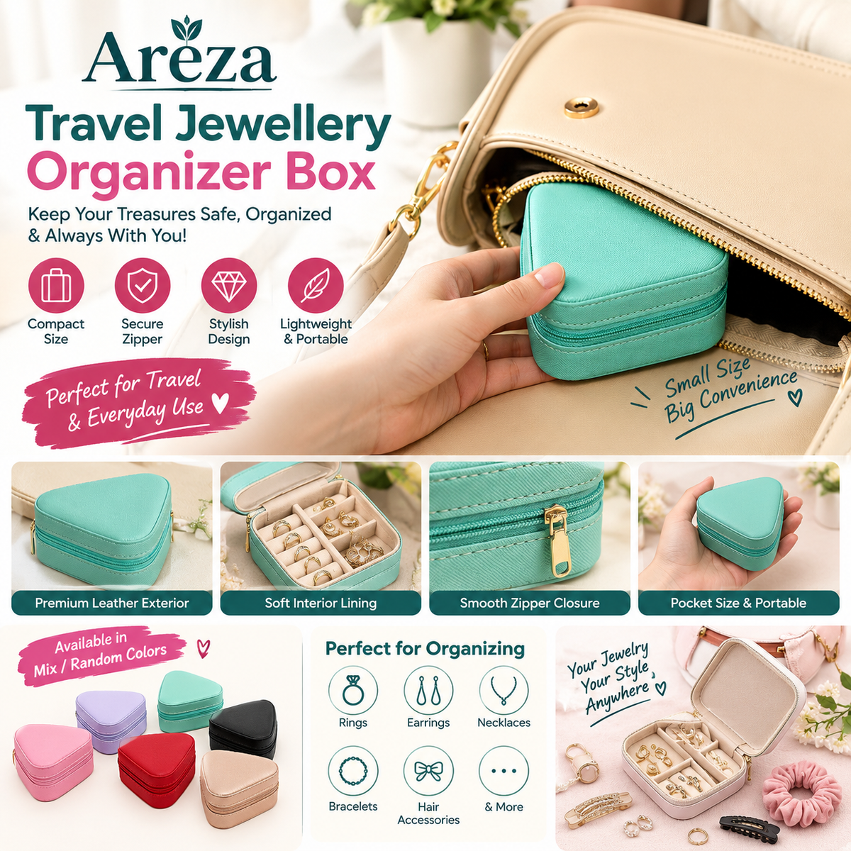 Travel Jewellery Organizer Box | Portable Leather Jewelry Storage Case | Compact Pocket Jewelry Holder