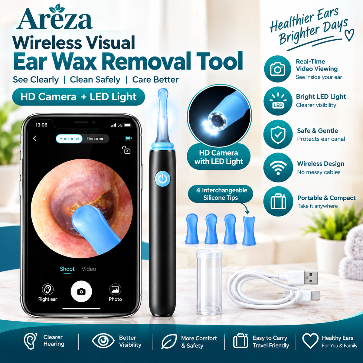Ear Cleaner with Camera & LED Light | Smart Wireless Ear Wax Removal Tool | High-Precision Ear Cleaning Kit