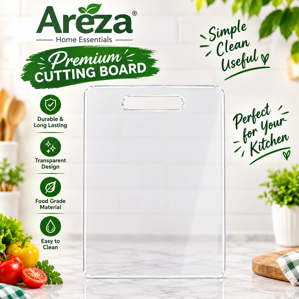 Premium Acrylic Cutting Board 6mm – Transparent Chopping Board 17×10.5 Inch for Kitchen, Vegetables, Fruits & Meat