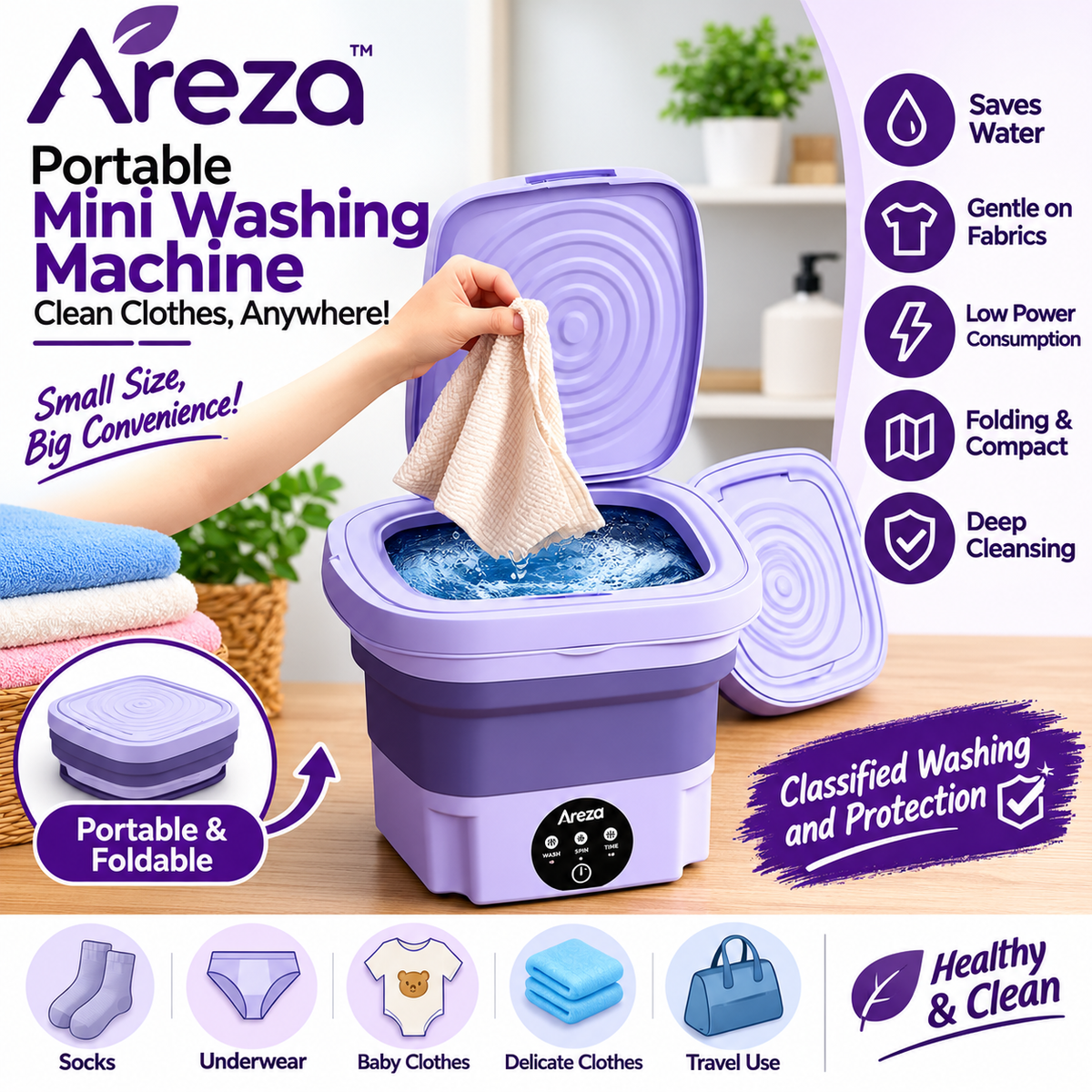 Foldable Mini Washing Machine – Portable Compact Laundry Washer | Heavy Quality