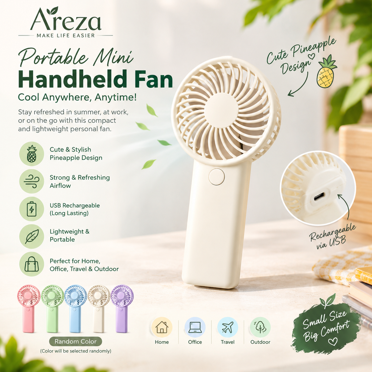 Portable Mini Handheld Fan – USB Rechargeable Personal Cooling Fan | Compact & Lightweight