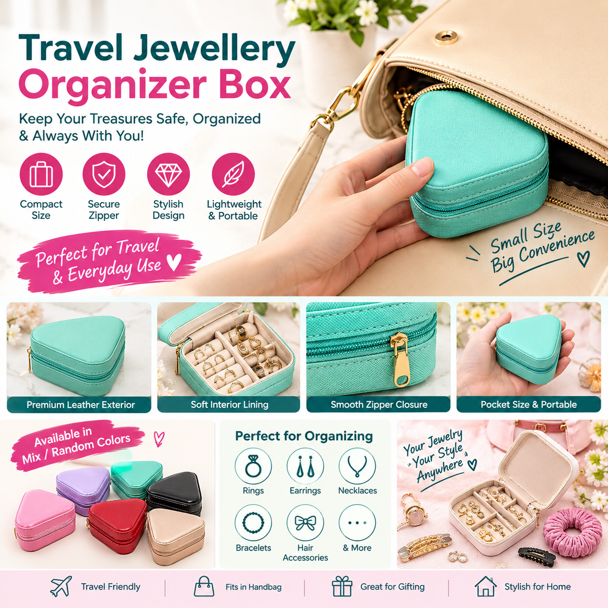 Travel Jewellery Organizer Box | Portable Leather Jewelry Storage Case | Compact Pocket Jewelry Holder