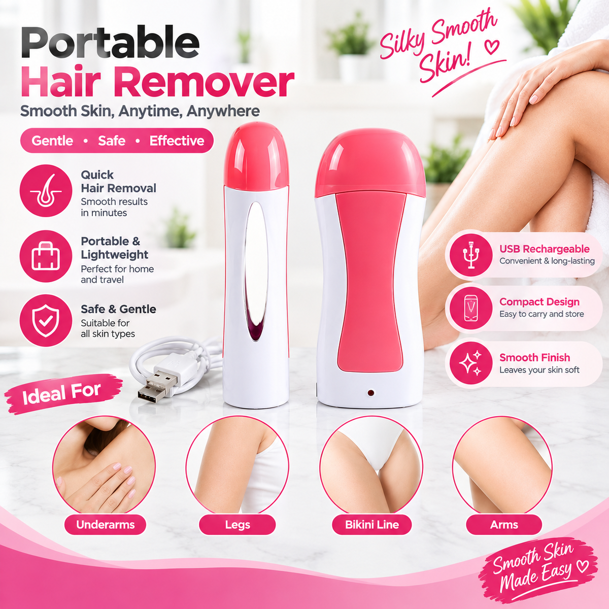 CWH-003 Depilatory Wax Heater Kit with Wax Paper – Electric Hair Removal Waxing Kit for Home & Salon