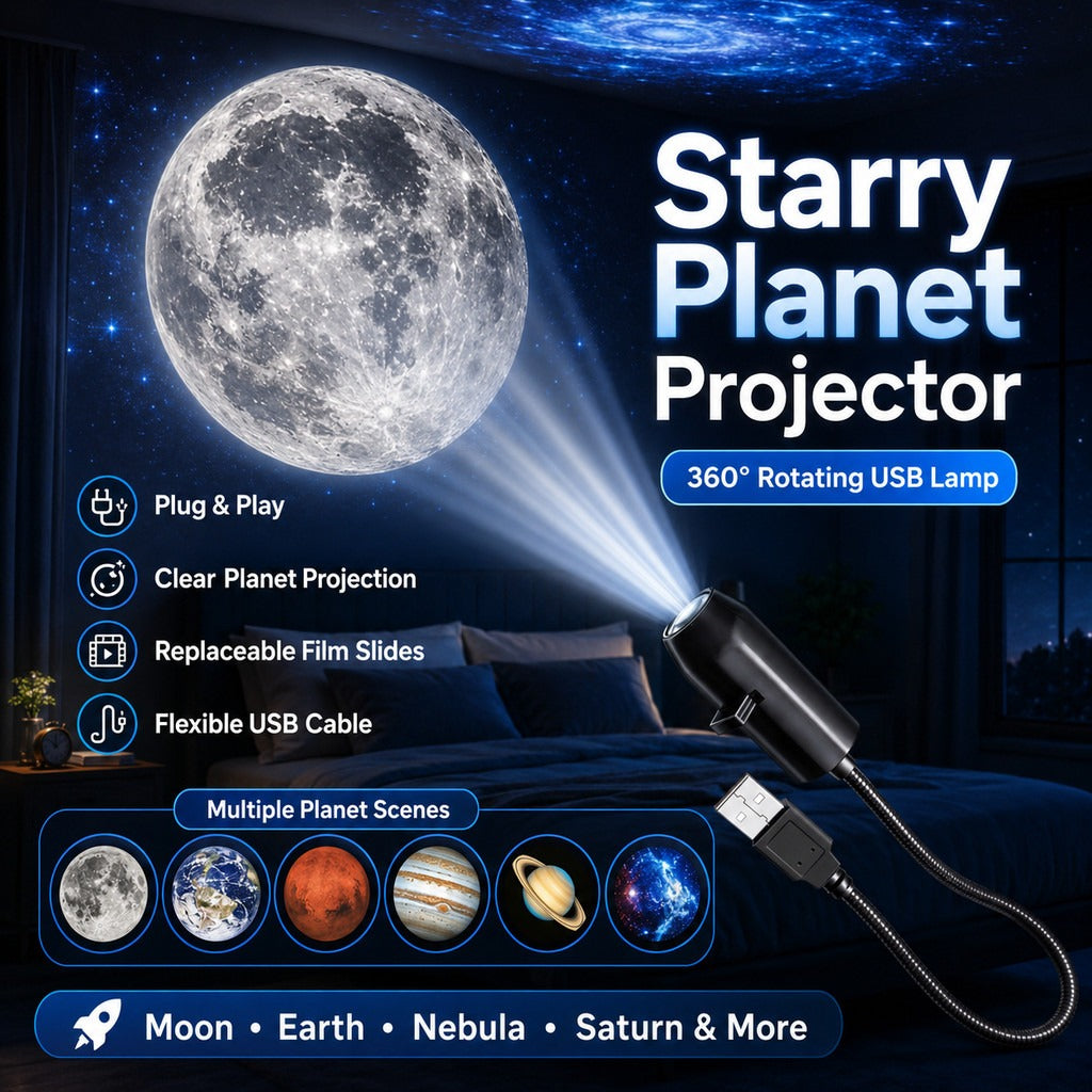 MoonGlow Starry Sky Projector | USB Moon Earth Projection Night Light | 3 Lens Romantic Bedroom Atmosphere Lamp