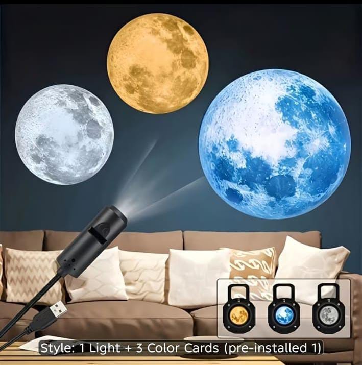MoonGlow Starry Sky Projector | USB Moon Earth Projection Night Light | 3 Lens Romantic Bedroom Atmosphere Lamp
