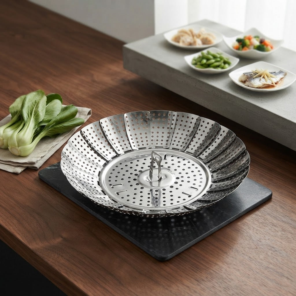 Stainless Steel Steamer Basket | Foldable Vegetable Steamer Rack & Kitchen Strainer | Multipurpose Cooking Steamer