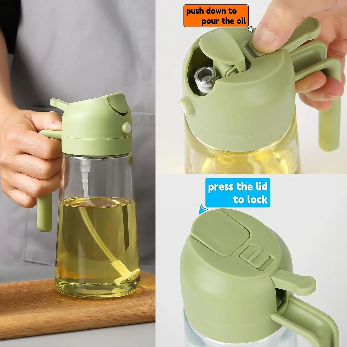 2-in-1 Oil Spray Bottle For Cooking – 380ml Adjustable Mist & Oil Dispenser