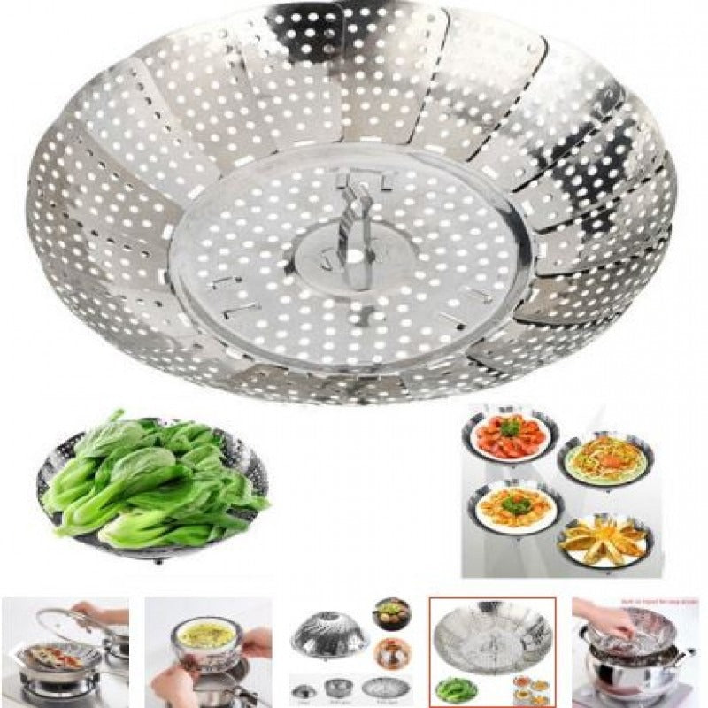Stainless Steel Steamer Basket | Foldable Vegetable Steamer Rack & Kitchen Strainer | Multipurpose Cooking Steamer