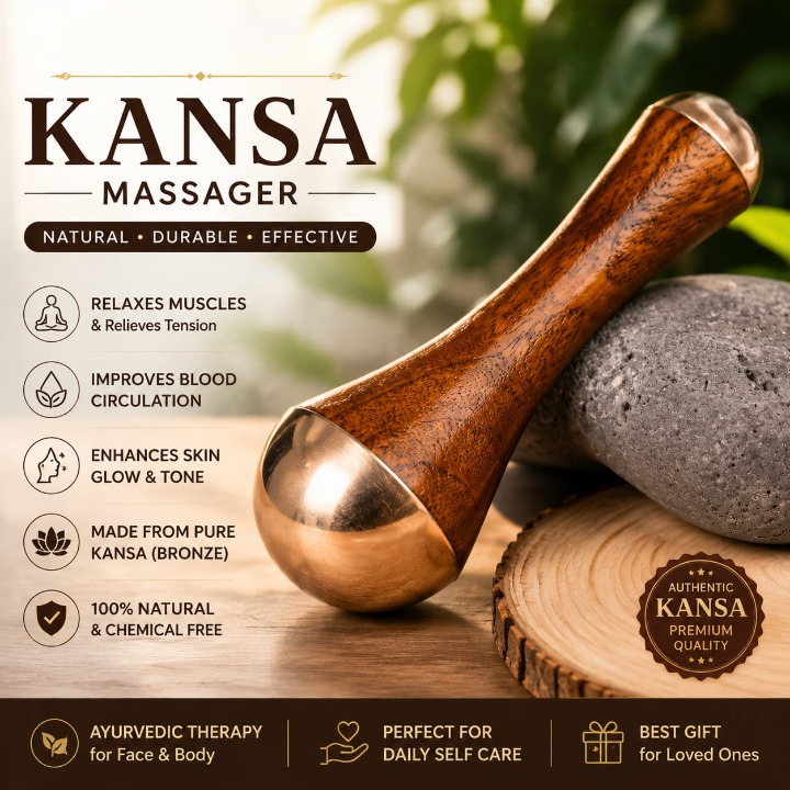 Kansa Wand Massager | Bronze Face, Body & Foot Massage Tool | Ayurvedic Skincare & Wellness Accessory